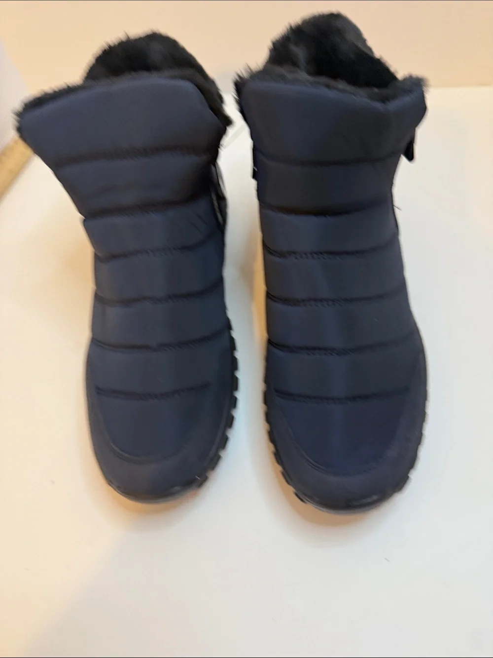 Navy Faux Fur Lined Winter Snow Boot Slippers Mens Size 11.5 (42) Cozy Zip Boot